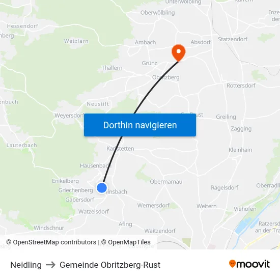 Neidling to Gemeinde Obritzberg-Rust map