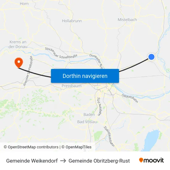 Gemeinde Weikendorf to Gemeinde Obritzberg-Rust map