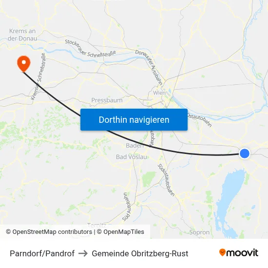 Parndorf/Pandrof to Gemeinde Obritzberg-Rust map