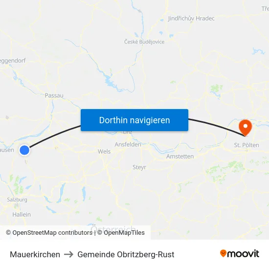 Mauerkirchen to Gemeinde Obritzberg-Rust map