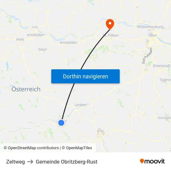 Zeltweg to Gemeinde Obritzberg-Rust map