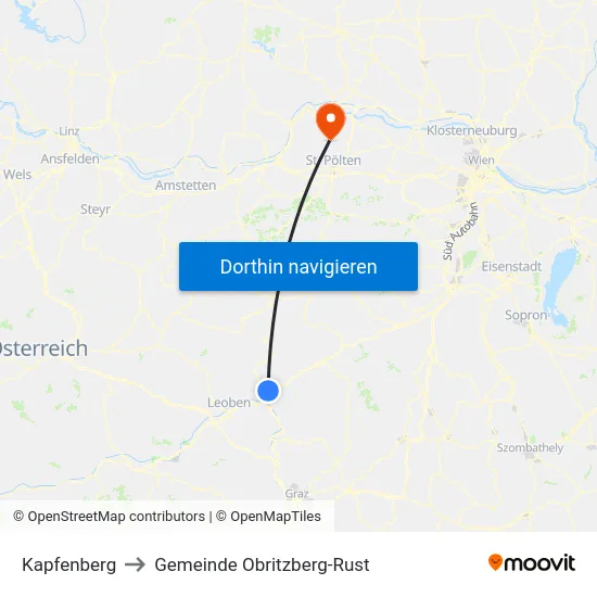 Kapfenberg to Gemeinde Obritzberg-Rust map