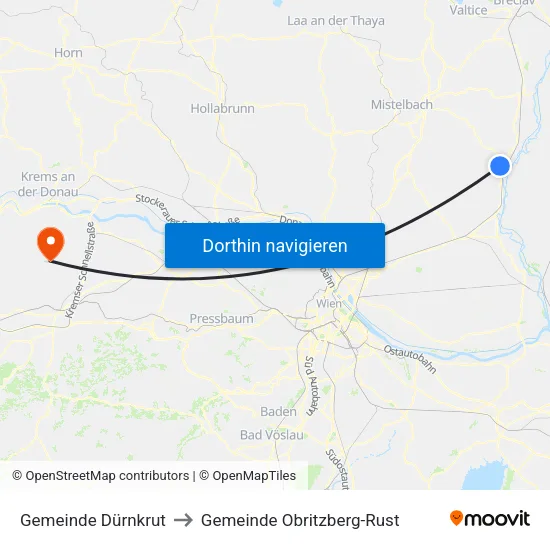 Gemeinde Dürnkrut to Gemeinde Obritzberg-Rust map