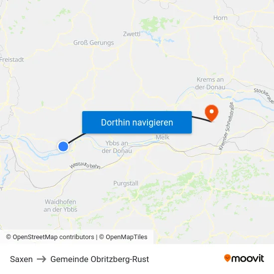 Saxen to Gemeinde Obritzberg-Rust map