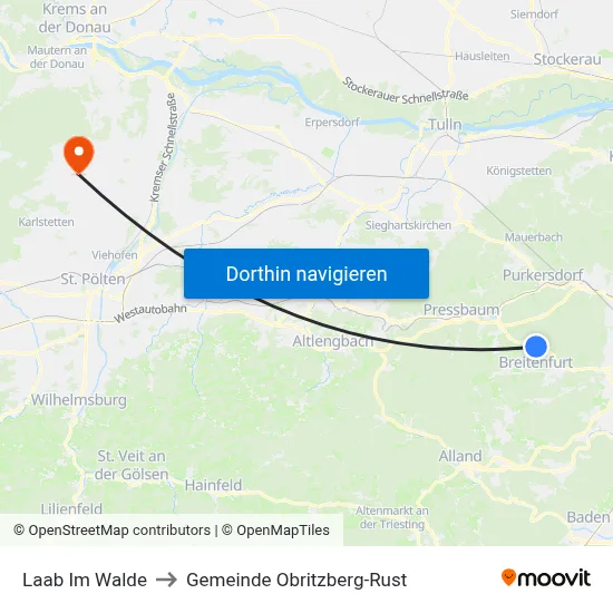 Laab Im Walde to Gemeinde Obritzberg-Rust map