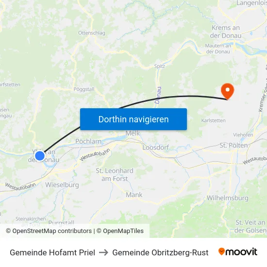 Gemeinde Hofamt Priel to Gemeinde Obritzberg-Rust map