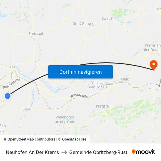 Neuhofen An Der Krems to Gemeinde Obritzberg-Rust map