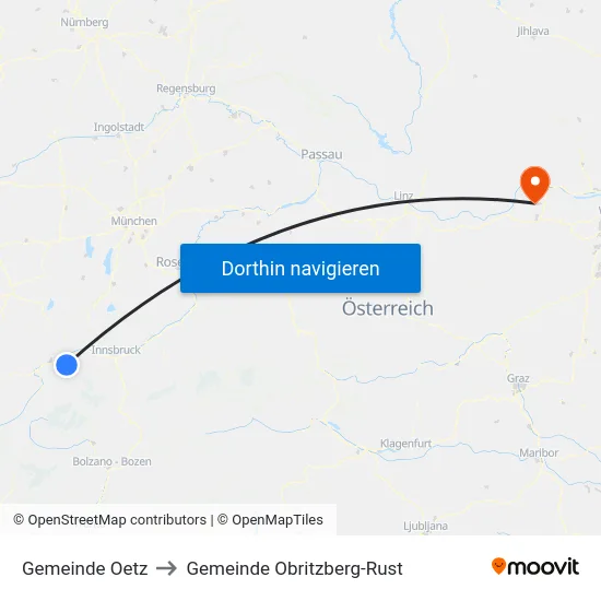 Gemeinde Oetz to Gemeinde Obritzberg-Rust map