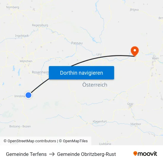 Gemeinde Terfens to Gemeinde Obritzberg-Rust map