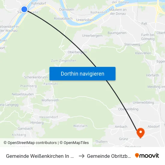 Gemeinde Weißenkirchen In Der Wachau to Gemeinde Obritzberg-Rust map