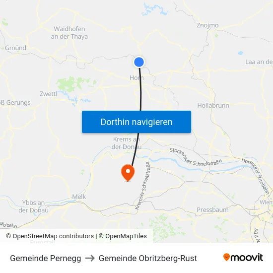 Gemeinde Pernegg to Gemeinde Obritzberg-Rust map