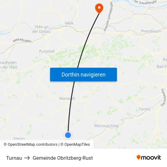 Turnau to Gemeinde Obritzberg-Rust map