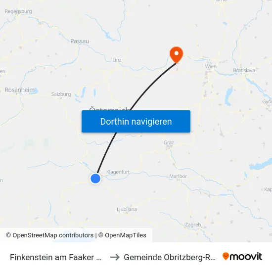 Finkenstein am Faaker See to Gemeinde Obritzberg-Rust map