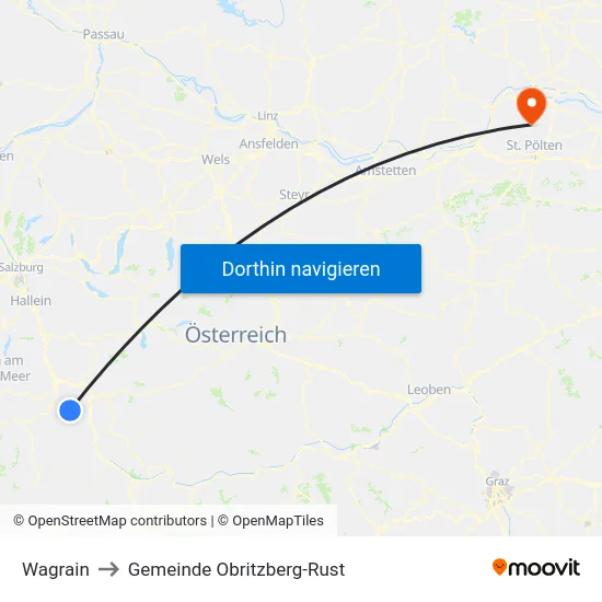Wagrain to Gemeinde Obritzberg-Rust map