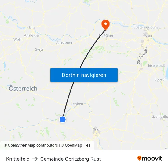 Knittelfeld to Gemeinde Obritzberg-Rust map