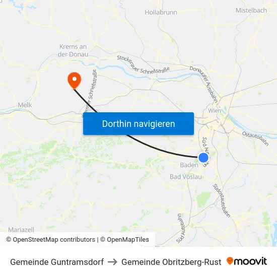 Gemeinde Guntramsdorf to Gemeinde Obritzberg-Rust map