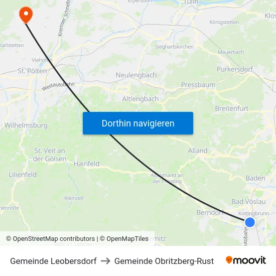 Gemeinde Leobersdorf to Gemeinde Obritzberg-Rust map