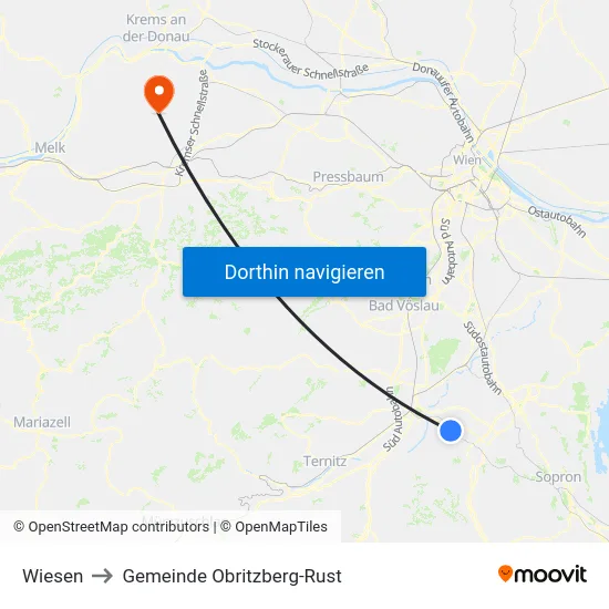 Wiesen to Gemeinde Obritzberg-Rust map
