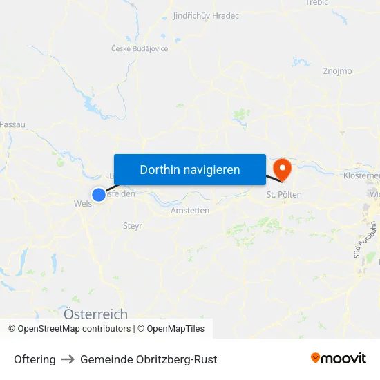 Oftering to Gemeinde Obritzberg-Rust map