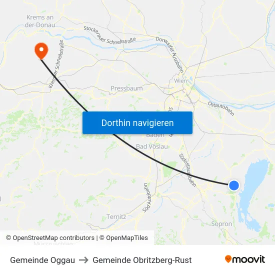 Gemeinde Oggau to Gemeinde Obritzberg-Rust map