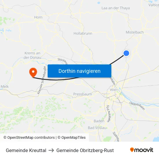Gemeinde Kreuttal to Gemeinde Obritzberg-Rust map