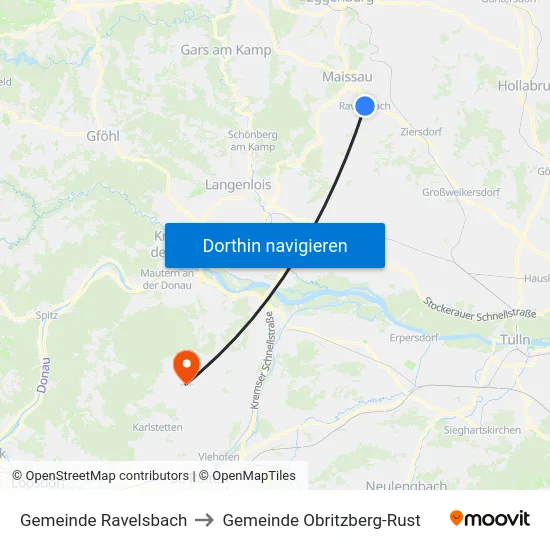 Gemeinde Ravelsbach to Gemeinde Obritzberg-Rust map