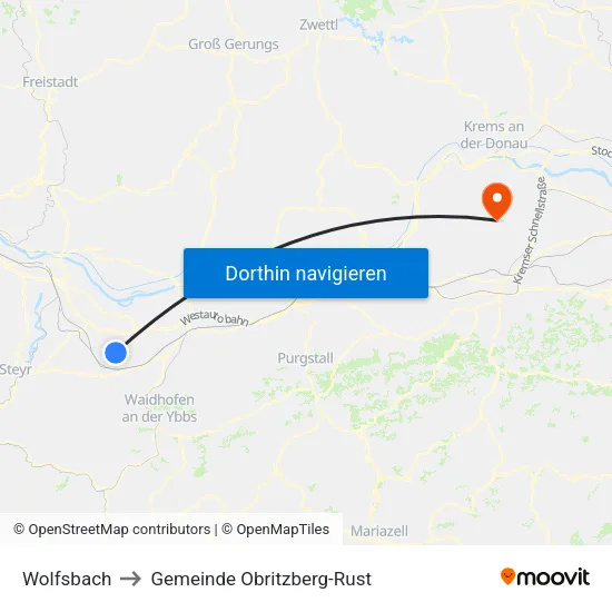 Wolfsbach to Gemeinde Obritzberg-Rust map