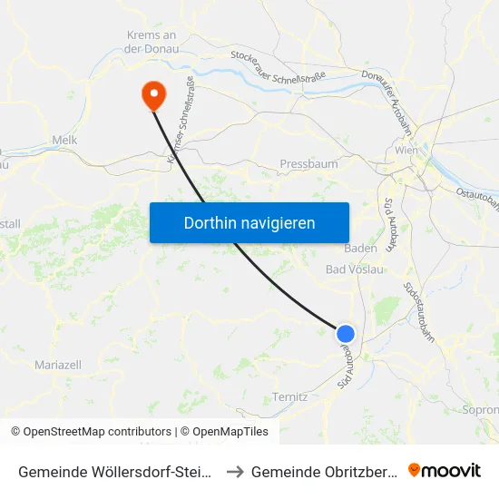 Gemeinde Wöllersdorf-Steinabrückl to Gemeinde Obritzberg-Rust map