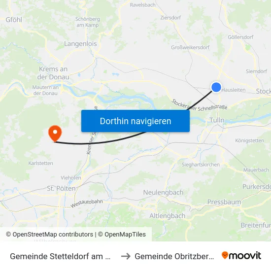 Gemeinde Stetteldorf am Wagram to Gemeinde Obritzberg-Rust map
