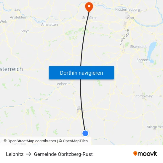 Leibnitz to Gemeinde Obritzberg-Rust map