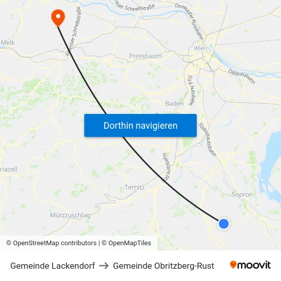 Gemeinde Lackendorf to Gemeinde Obritzberg-Rust map
