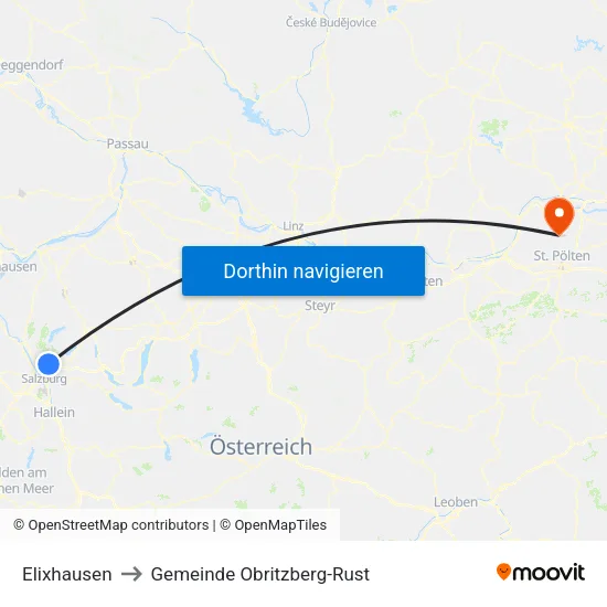 Elixhausen to Gemeinde Obritzberg-Rust map