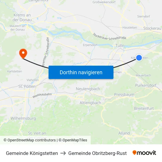 Gemeinde Königstetten to Gemeinde Obritzberg-Rust map
