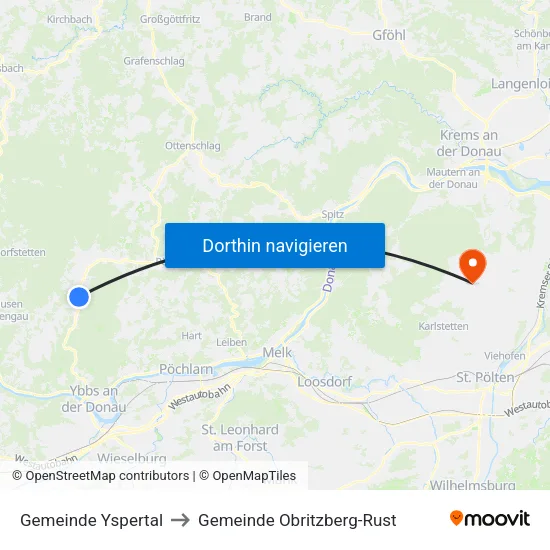 Gemeinde Yspertal to Gemeinde Obritzberg-Rust map