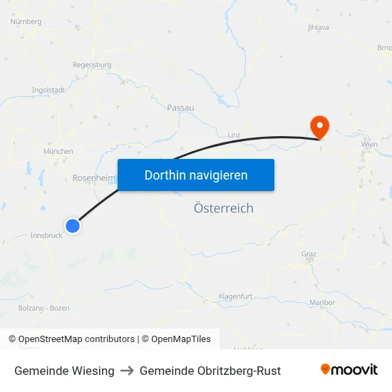 Gemeinde Wiesing to Gemeinde Obritzberg-Rust map
