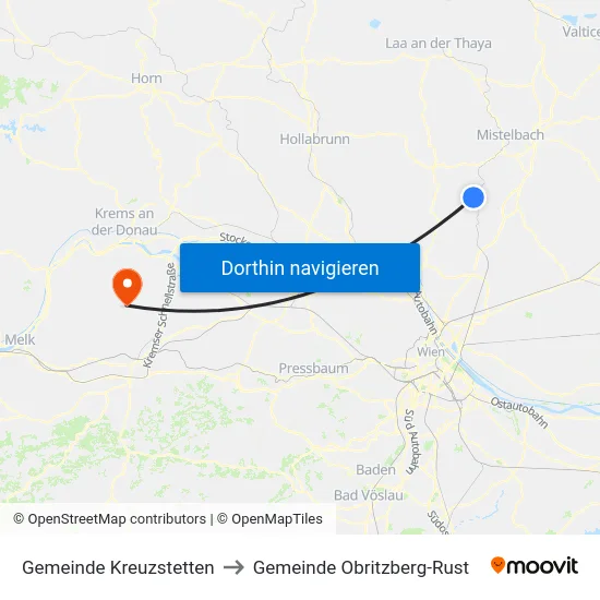 Gemeinde Kreuzstetten to Gemeinde Obritzberg-Rust map
