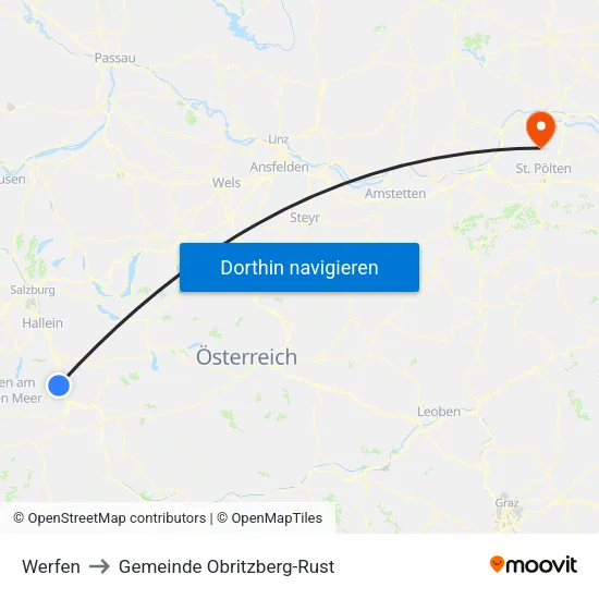 Werfen to Gemeinde Obritzberg-Rust map