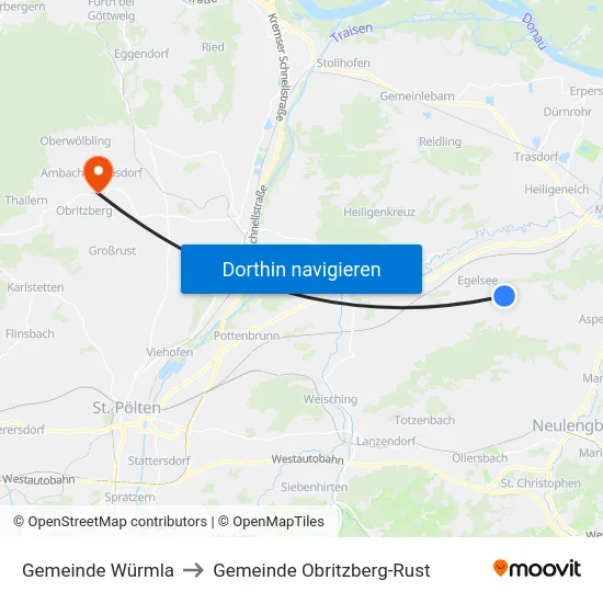 Gemeinde Würmla to Gemeinde Obritzberg-Rust map