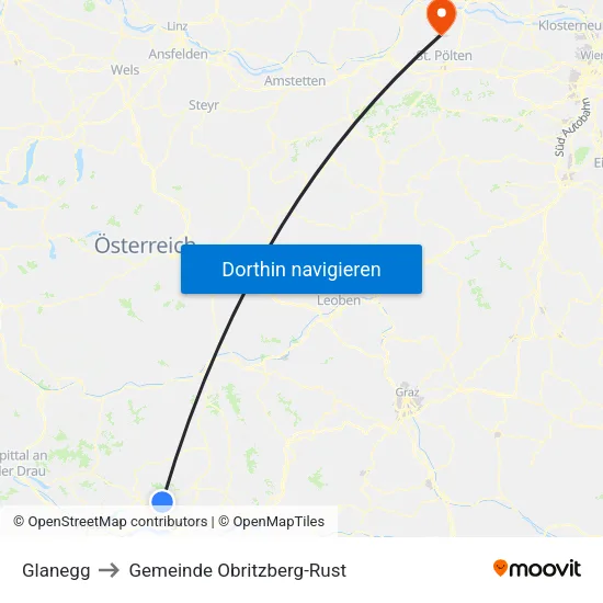 Glanegg to Gemeinde Obritzberg-Rust map
