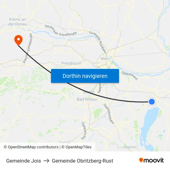 Gemeinde Jois to Gemeinde Obritzberg-Rust map
