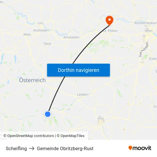 Scheifling to Gemeinde Obritzberg-Rust map