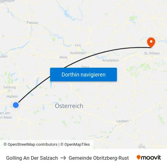 Golling An Der Salzach to Gemeinde Obritzberg-Rust map