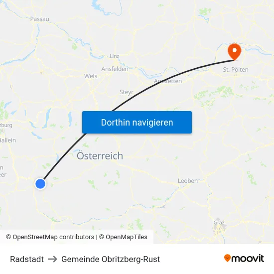 Radstadt to Gemeinde Obritzberg-Rust map
