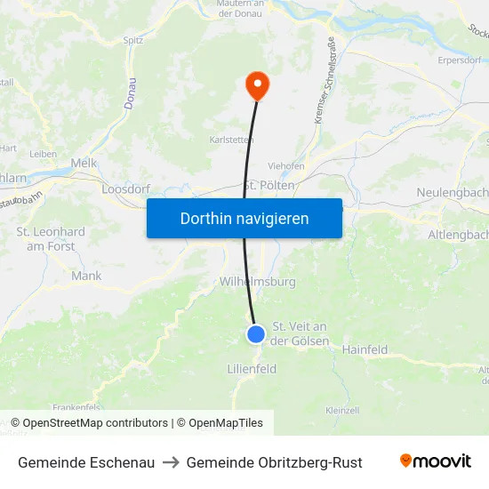 Gemeinde Eschenau to Gemeinde Obritzberg-Rust map