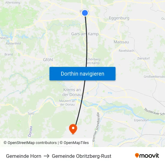 Gemeinde Horn to Gemeinde Obritzberg-Rust map