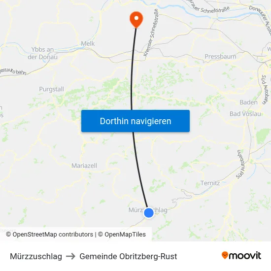 Mürzzuschlag to Gemeinde Obritzberg-Rust map