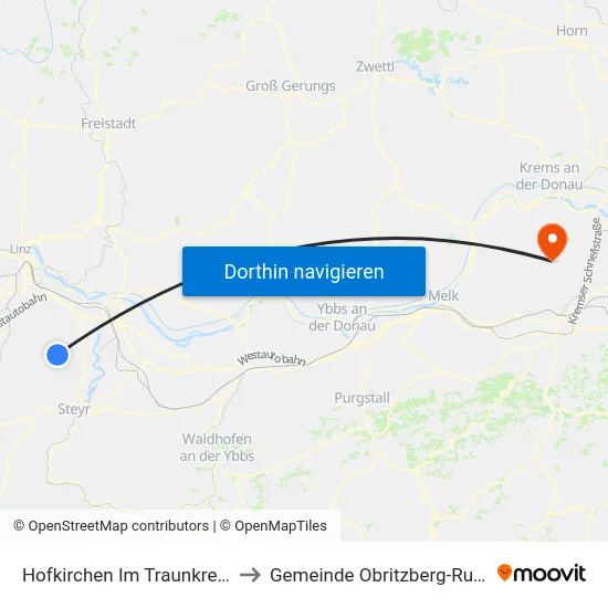 Hofkirchen Im Traunkreis to Gemeinde Obritzberg-Rust map
