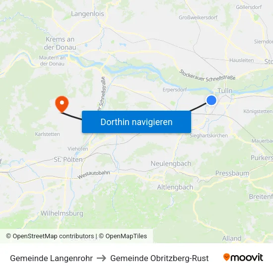 Gemeinde Langenrohr to Gemeinde Obritzberg-Rust map