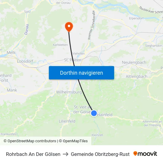 Rohrbach An Der Gölsen to Gemeinde Obritzberg-Rust map