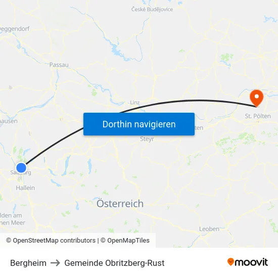 Bergheim to Gemeinde Obritzberg-Rust map